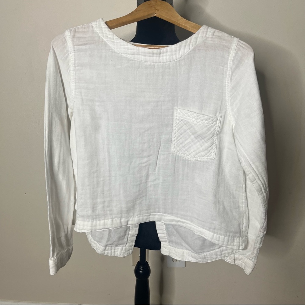 Cloth & Stone Anthropologie Women’s White Cotton Gauzy Back Button‎ Top Sz M - Picture 7 of 9